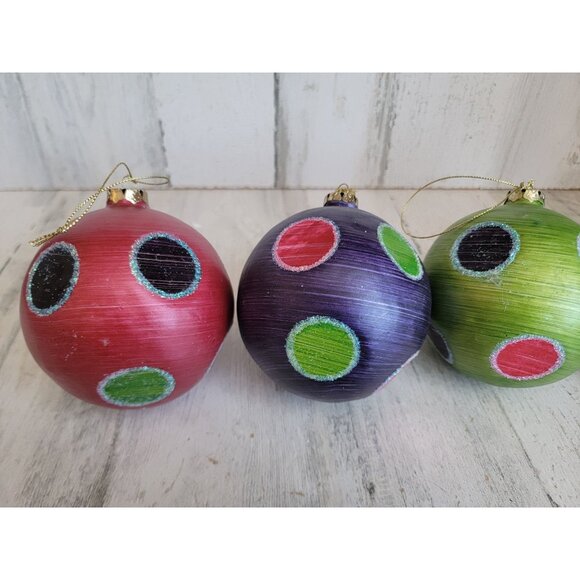 Polka dot glitter ball ornament Xmas set green red purple - Picture 2 of 5